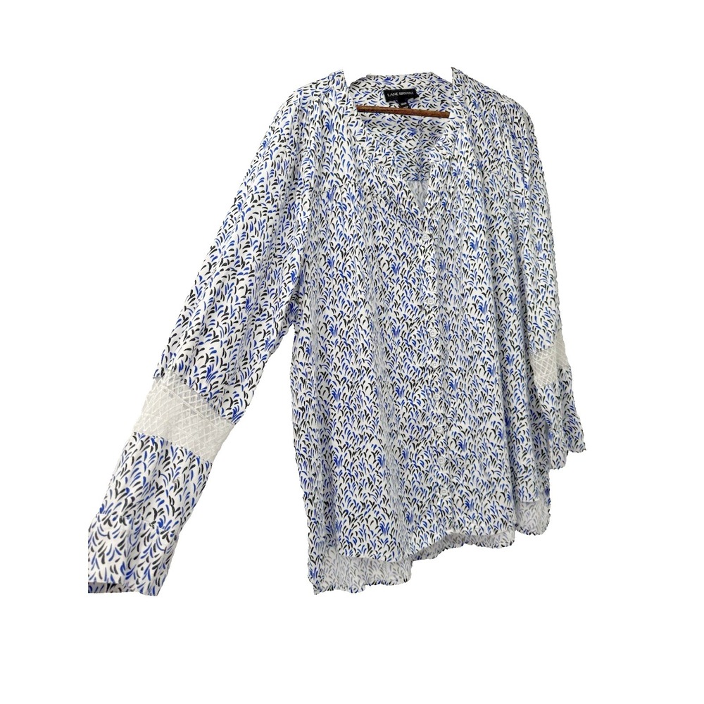 Tunic Blouse white/blue Peasant sleeve‎ 18/20 lace cottagecore ptp 28in